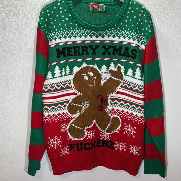 Spencer’s Adult Christmas Sweater XXL Funny Gingerbread Holiday Ugly Xmas Party - Picture 1 of 5